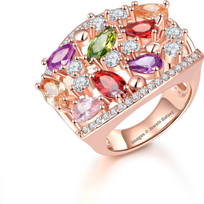 

Jewels Galaxy Luxuria Alloy Crystal 24K Rose Gold Plated Ring, Multicolor