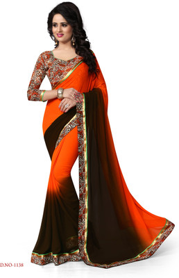 

Indianbeauty Self Design, Solid, Printed Fashion Georgette Saree(Orange, Brown), Brown;dark orange