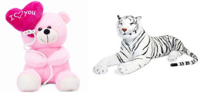 

Deals India Deals India I Love You Balloon Heart Teddy Pink 20 cm and white stuffed tiger animal (32 cm) combo - 20 cm(Multicolor)