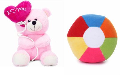 

Deals India Deals India I Love You Balloon Heart Teddy Pink 20 cm and Medium Ball(20 cm) combo - 20 cm(Multicolor)