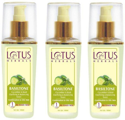 LOTUS HERBALS Basiltone Cucumber & Basil Clarifying & Balancing Toner (Pack of 3) Women(100 ml)