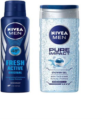 Nivea Men Fresh Active Original Deodorant,Men Pure Impact Shower Gel Combo Set
