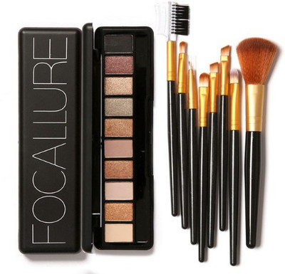 

Focallure 10 Colors Eyeshadow Palette With 8pcs Brushes(Set of 9)