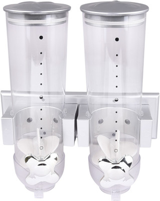 

Brecken Paul Double Canister Cereal Dispenser - 500 ml Plastic Grocery Container(Clear, Silver)