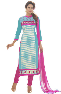 

Jiya Chanderi Self Design, Embroidered Salwar Suit Dupatta Material(Un-stitched), Light blue;pink