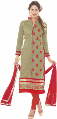 

Khushali Chanderi Self Design, Embroidered Salwar Suit Dupatta Material(Un-stitched), Beige;red