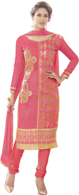

Jiya Chanderi Self Design, Embroidered Salwar Suit Dupatta Material(Un-stitched), Pink