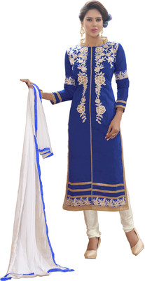 

Khushali Chanderi Self Design, Embroidered Salwar Suit Dupatta Material(Un-stitched), Blue;white