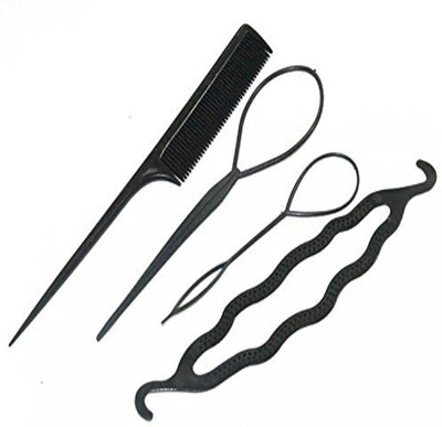 

BLACKBOND Topsy Tail Braid Ponytail Hair Bun Maker 4pc Hair Accessory Set(Black)