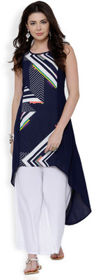 Vishudh Women Solid A-line Kurta(Dark Blue, White)