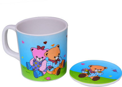 

Purpledip Children's With Lid Cover: For Kids In High Quality Plastic Cute Teddy Bears Plastic Mug(250 ml), Multicolor