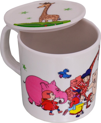 

Purpledip Children's With Lid Cover: For Kids In High Quality Plastic Jungle party Plastic Mug(250 ml), Multicolor