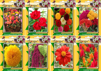 

Airex Portulaca Mixed, Balsam, Zinnia Mixed, Cockscomb, Sungold, Amaranthus, Tithonia, and Celosia Seed(15 per packet)