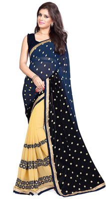 

Sourbh Sarees Polka Print Fashion Georgette, Chiffon Saree(Blue, Beige), Beige;navy blue