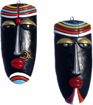 

Rasoh village hand artz tribal egyptian hallow decorative wall hanging mask Decorative Showpiece - 21 cm(Terracotta, Multicolor)