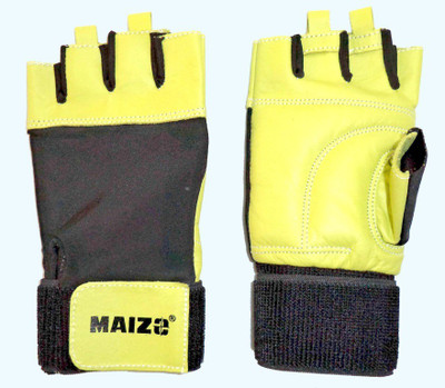 

Maizo Gym Glove Leather Gym & Fitness Gloves (, Black, Green, Black;yellow