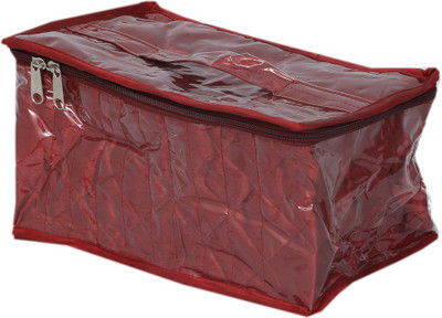 

Kuber Industries " Jewellery Box With 10 Transparent Pouches in Quilted Satin Material Makeup Vanity Box(Maroon)