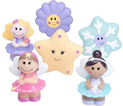 

Elegant Baby 6 Piece Bath Time Fun Rubber Water Squirties Vinyl Zip Storage Bag, Fairy Party Bath Toy(Multicolor)