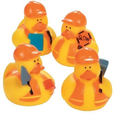 

Fun Express One Dozen Construction Worker Rubber Ducky Party Favors Bath Toy(Multicolor)