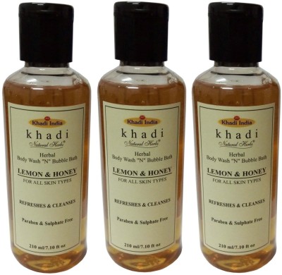 KHADI NATURAL HERBS Lemon & Honey Body wash N Bubble Bath (Paraben & sulphate Free)(3 x 210 ml)