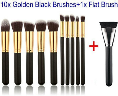 

GYBest 10x Golden Black Makeup Brush Kit + 1x Black Makeup Flat Brush Contour Brush(Pack of 11)