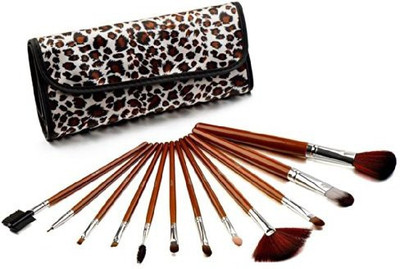 

Shari Professional Powder Foundation Blusher Cosmetic Makeup Brush Set Maroon Brown Leopard(Pack of 12)