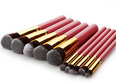 

AGM ® Professional Handle Cosmetic Kabuki Makeup Foundation Blending Brush Set Kit. (pink+gold)(Pack of 10)
