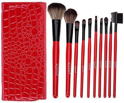 

Acevivi Pro Synthetic Hair Make Up Cosmetic Brush Set With Red Faux Crocodile Case(Pack of 10)