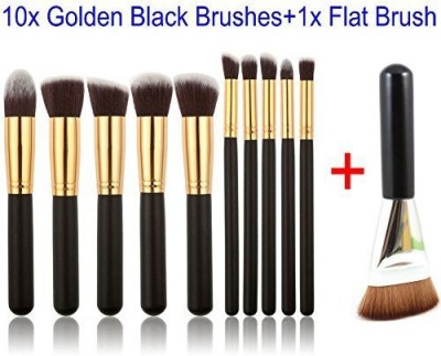 

GYBest 10x Golden Black Makeup Brush Kit + 1x Makeup Flat Brush Contour Brush(Pack of 11)