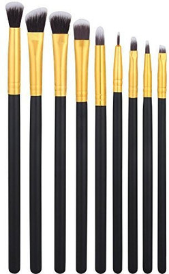 Bs-Mall Premium Synthetic Cosmetics Eye Shadow Eyeliner Makeup Brushes Sets ( Golden Black)(Pack of 9)