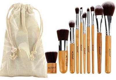 

Acevivi Eco-friendly Bamboo Wooden Handle Makeup Brushes Vegan Cosmetic Original Kabuki Makeup Kit(Pack of 10)