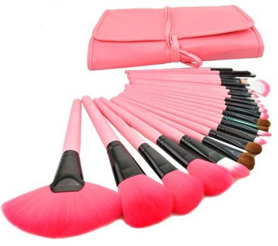

Drq Makeup Brushes Quality Natural Cosmetic Brush Set With Leather Pouch(pink)(Pack of 24)