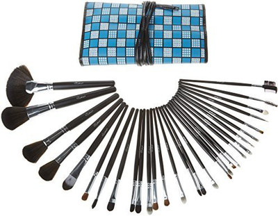 

Glow Professional Wooden Handle Makeup Brushes Set In Blue Checkered Case(Pack of 30)
