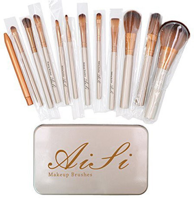 

Aisa Synthetic Kabuki Makeup Brush Foundation Blending Blush Eyeliner Face Powder Brush Kit( Golden)(Pack of 12)