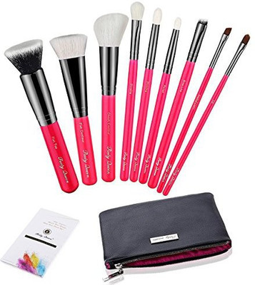 

Party Queen White Wool Pink Hand Make Up Foundation Powder Eyeshadow Blending Blush Lip Brush Tool(Pack of 9)
