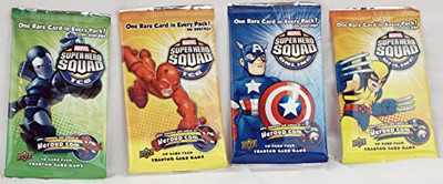 

Marvel 4 Packs Of Super Squad Online Trading Cards Booster Packs Capt America Wolverine Daredevil Winter Warrior(Multicolor)
