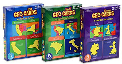 

Geotoys Geocards Educational Card Games By - Set Of 3 (World, Usa And Europe)(Multicolor)