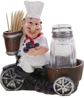 

EZ Life Fat Foodie Chef Resin Holder - Salt Pepper Shakers with Toothpick Holder-Brown Salt & Pepper Set(Stoneware)