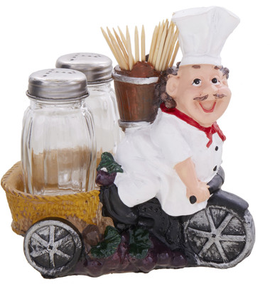 

EZ Life Fat Foodie Chef Resin Holder - Salt Pepper Shakers with Toothpick Holder-Beige Salt & Pepper Set(Stoneware)