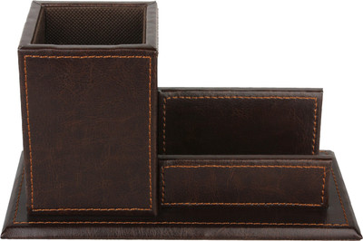

FABBiTY 2 Compartments Faux Leather Leather Pen Holder(Brown)