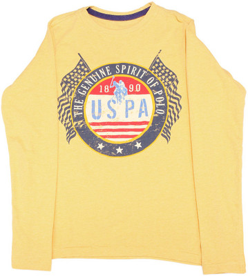 

US Polo Kids Boys Printed Cotton T Shirt(Yellow, Pack of 1, Me. yellow
