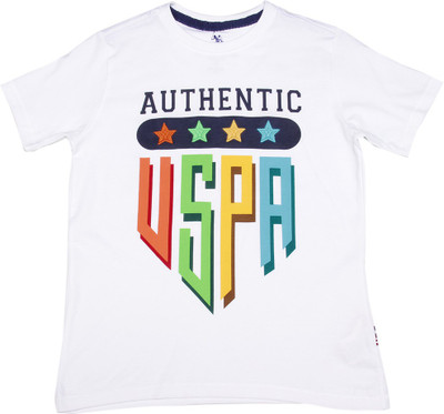 

US Polo Kids Boys Printed Cotton T Shirt(White, Pack of 1