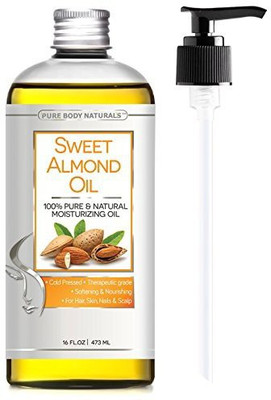 

Pure Body Naturals Sweet Almond Oil Triple Aaa+ Grade Quality Hexane Free For Hair For Skin And For Face(473 ml)