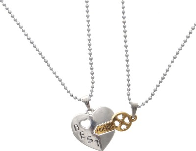 SmsTraders Best Friend Heart With Key Silver Alloy Pendant Set