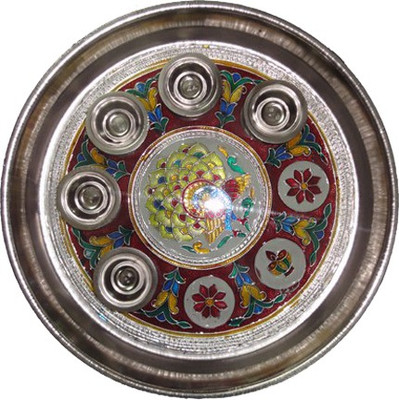 

Dharohar The Heritage Pooja/Aarti/Shagun/Panch DeepThali (Meenakari) Steel(Multicolor)