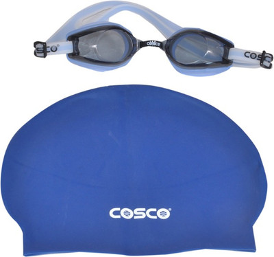 Cosco SWIMMING GOGGLES (AQUA-DASH) & CAP COMBO Swimming Cap(Blue, Pack of 2)