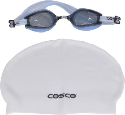 

Cosco SWIMMING GOGGLES (AQUADASH) with CAP PRO COMBO Swimming Cap(White, Pack of 2)
