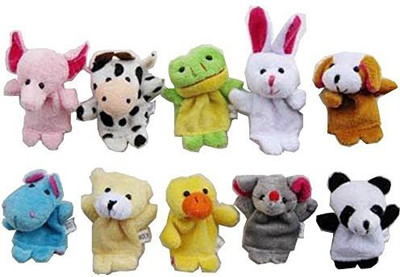 Niceeshop Cute 10Pcs Velvet Animal Style Finger Puppets Set + Cable - 14 inch(Brown)
