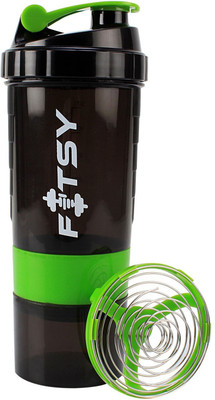 

FITSY Protein Shaker Gym Bottle with 3 Storage Compartments Cups - 600 ml Shaker(Pack of 1, Multicolor)