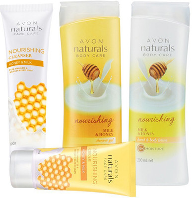 

Avon Anew Naturals Milk & Honey Full Set (lotion+gel+cream+cleanser)(Set of 4)